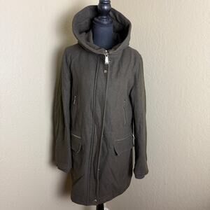 Calvin Klein Womens M Olive Wool Blend Hooded Parka Coat Quilted Lined